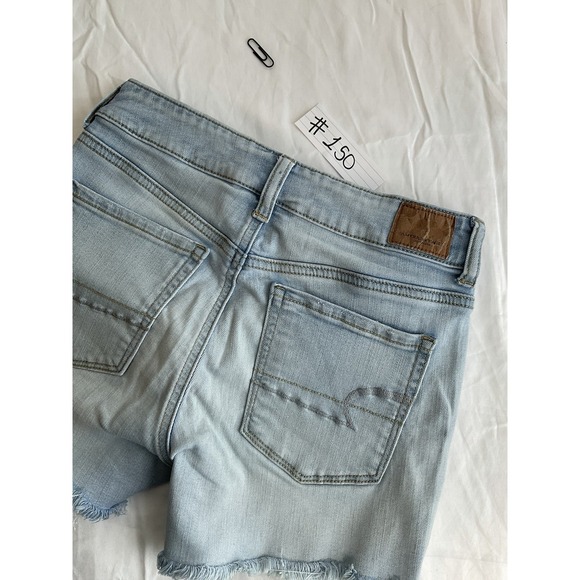 American Eagle Outfitters Shortie Cut Off Denim Shorts Blue Size 4 Fringe - Picture 2 of 5